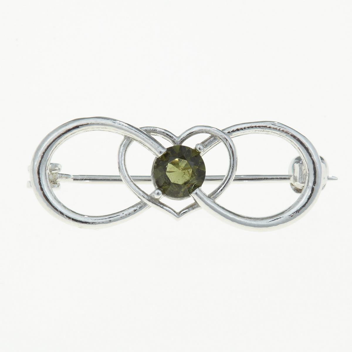 Silver brooch with moldavite – heart 5092