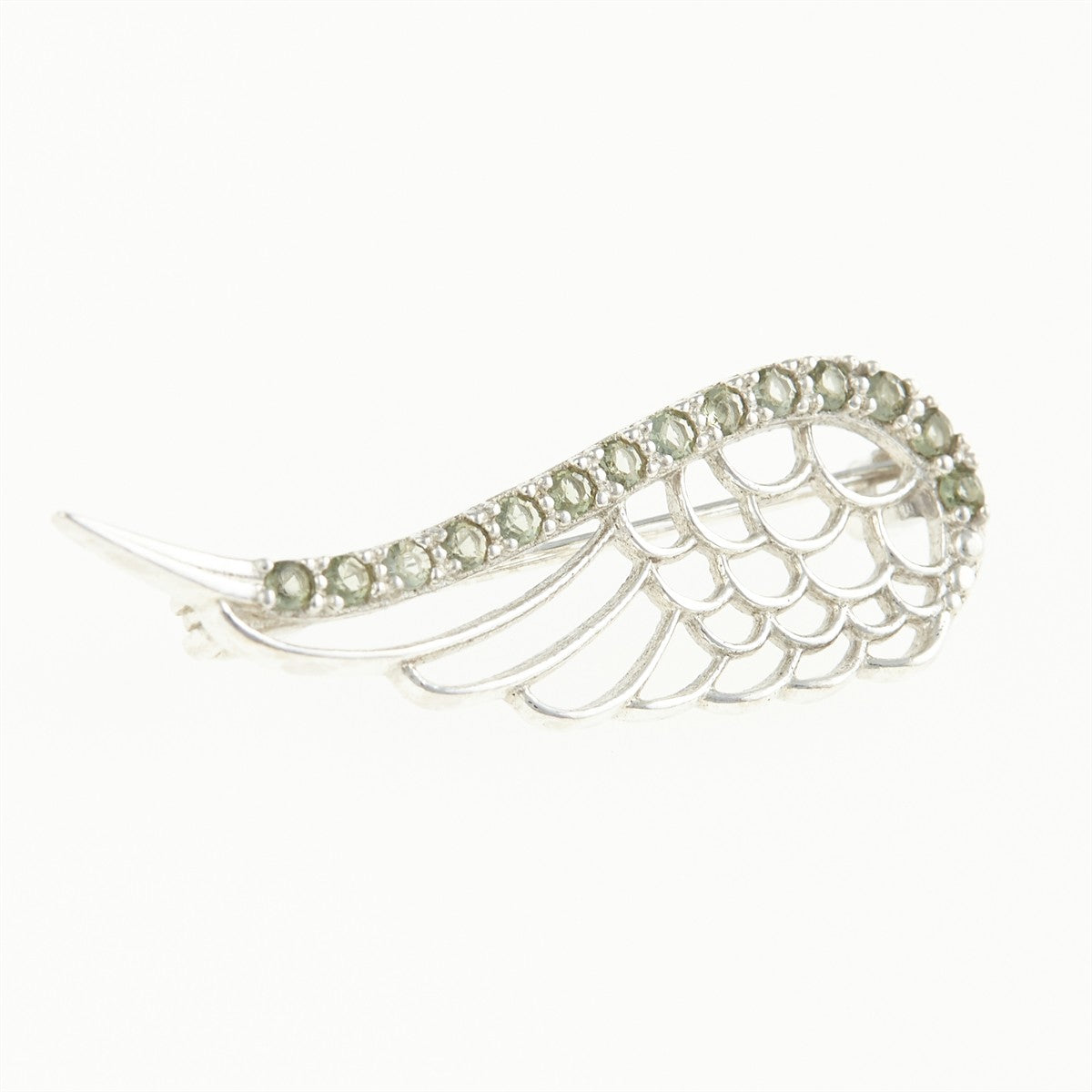Silver brooch with moldavites wing 5610