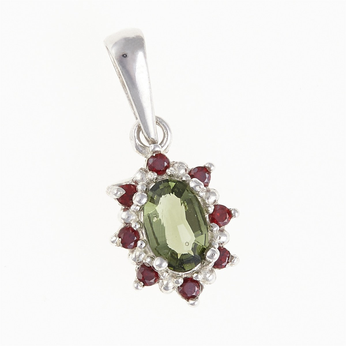 Silver pendant with moldavite and garnets 1001