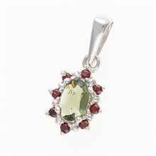 Silver pendant with moldavite and garnets 1001