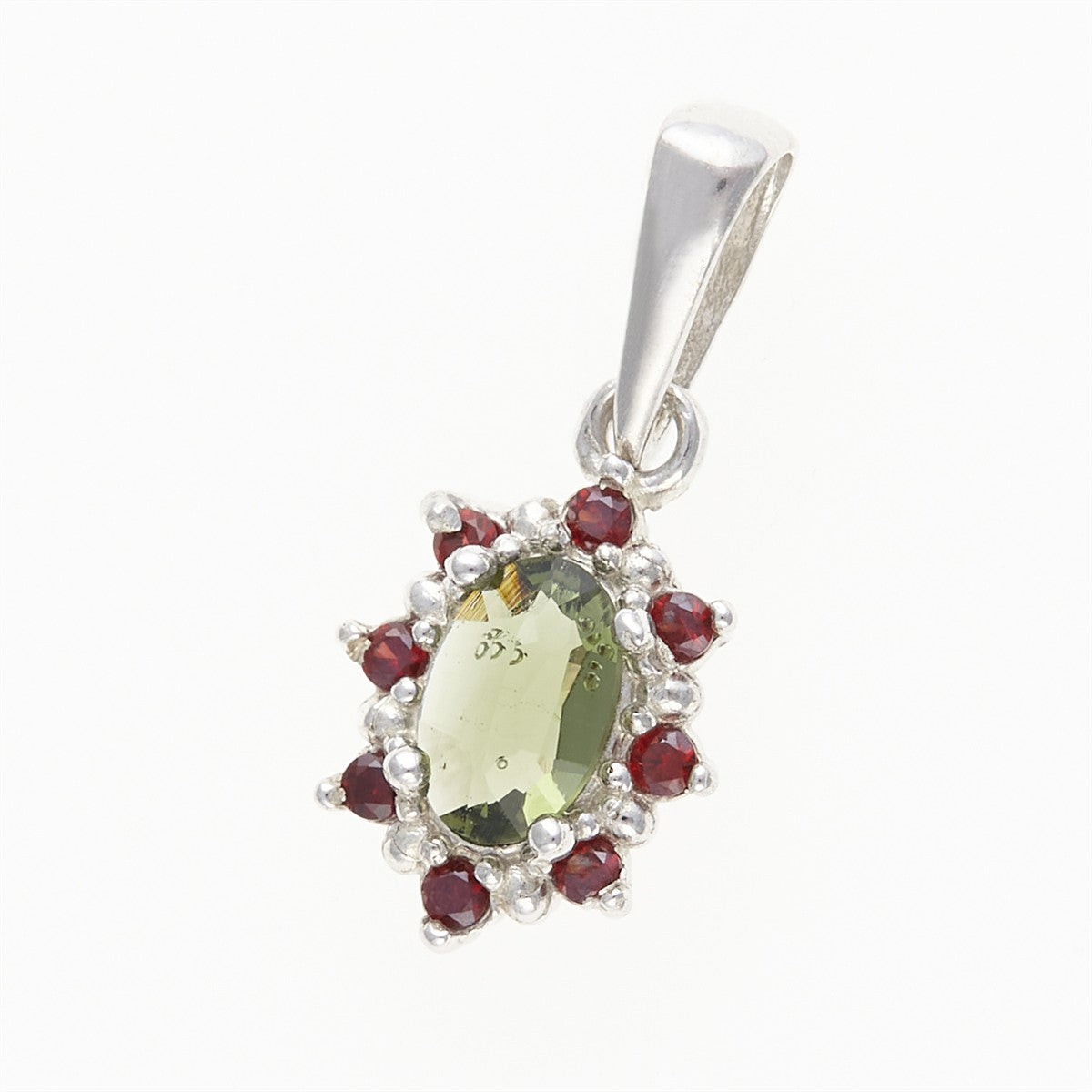 Silver pendant with moldavite and garnets 1001