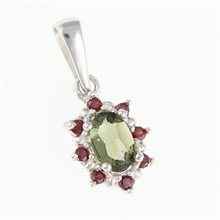 Silver pendant with moldavite and garnets 1001