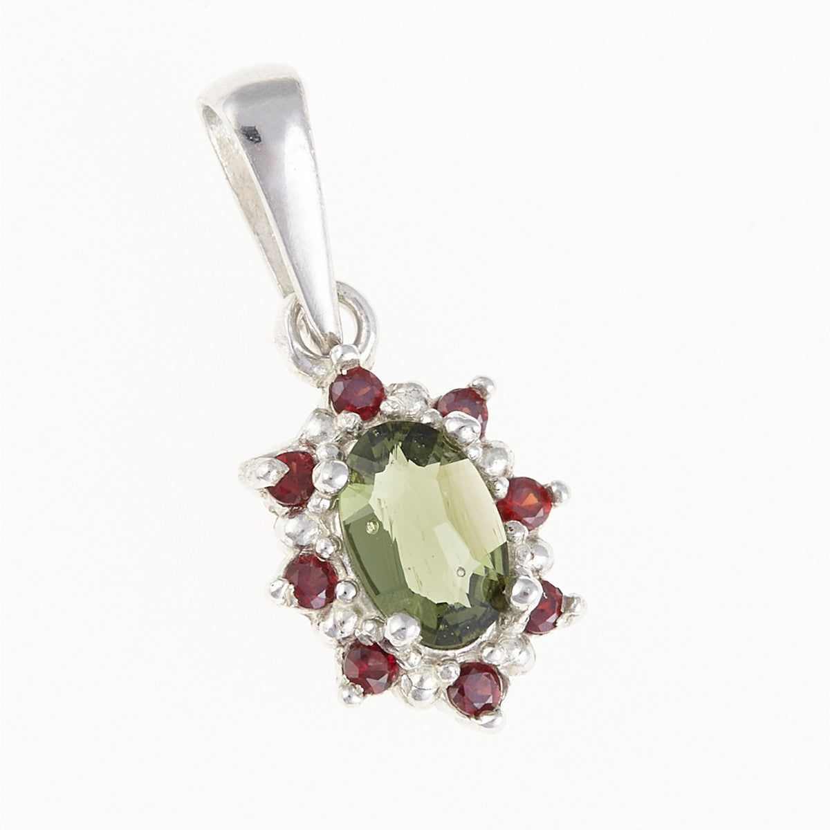 Silver pendant with moldavite and garnets 1001