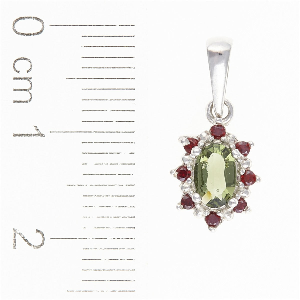 Silver pendant with moldavite and garnets 1001