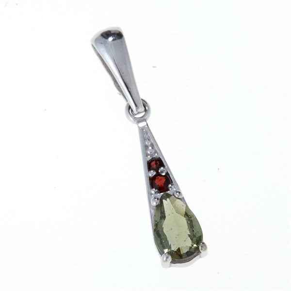 Silver pendant with moldavite and garnets 1002G