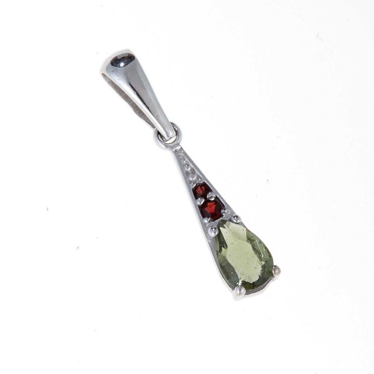 Silver pendant with moldavite and garnets 1002G