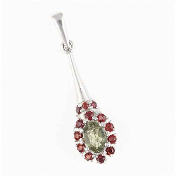Silver pendant with moldavite and garnets 1005