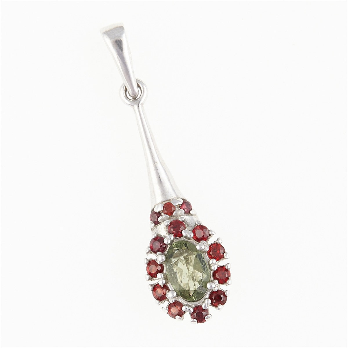 Silver pendant with moldavite and garnets 1005