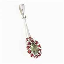 Silver pendant with moldavite and garnets 1005