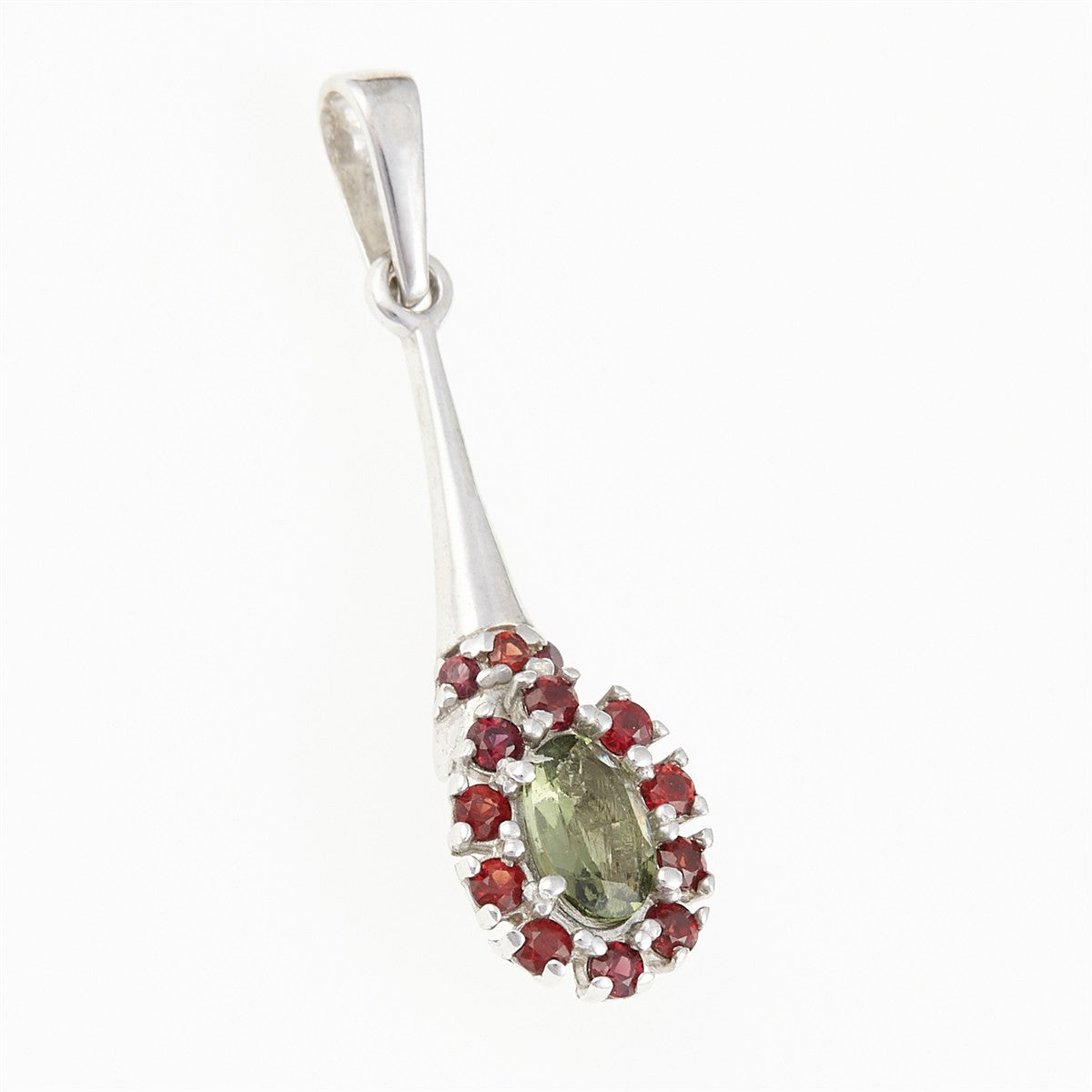 Silver pendant with moldavite and garnets 1005