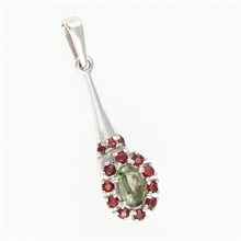 Silver pendant with moldavite and garnets 1005