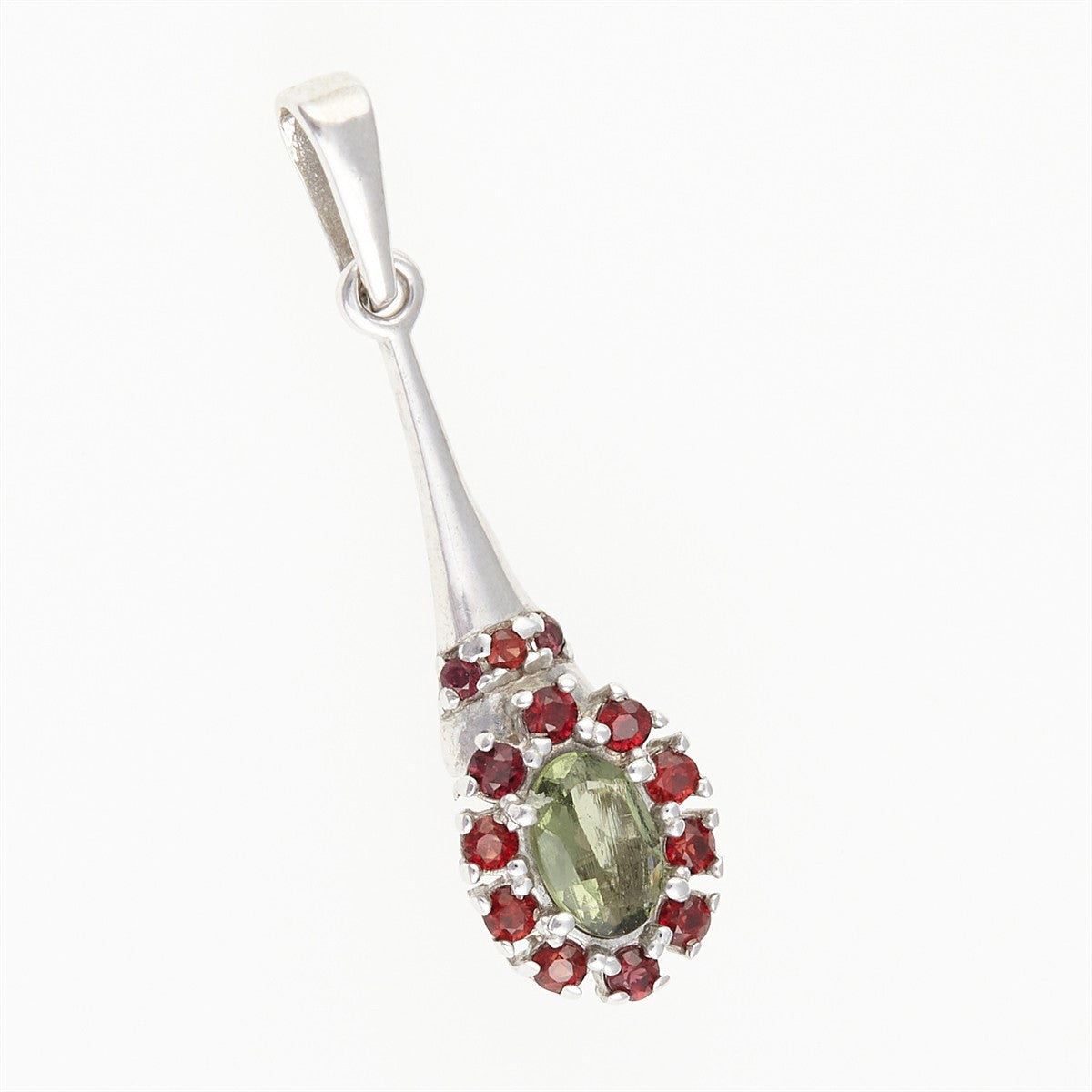 Silver pendant with moldavite and garnets 1005