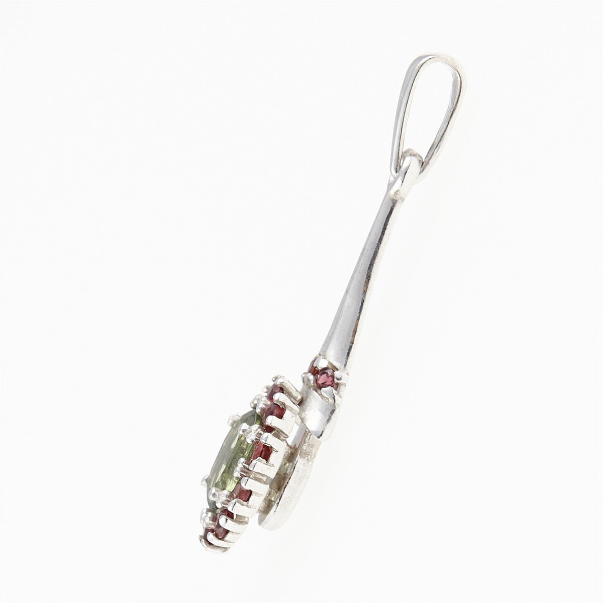 Silver pendant with moldavite and garnets 1005
