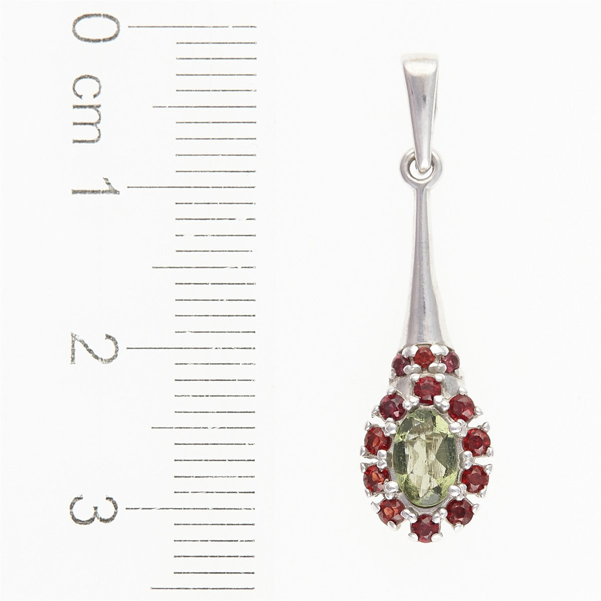 Silver pendant with moldavite and garnets 1005