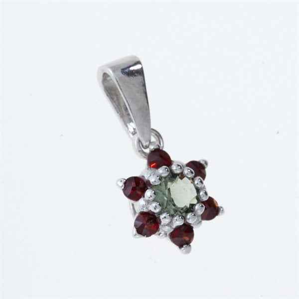 Silver pendant with moldavite and garnets 1007