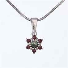 Silver pendant with moldavite and garnets 1007