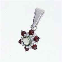 Silver pendant with moldavite and garnets 1007
