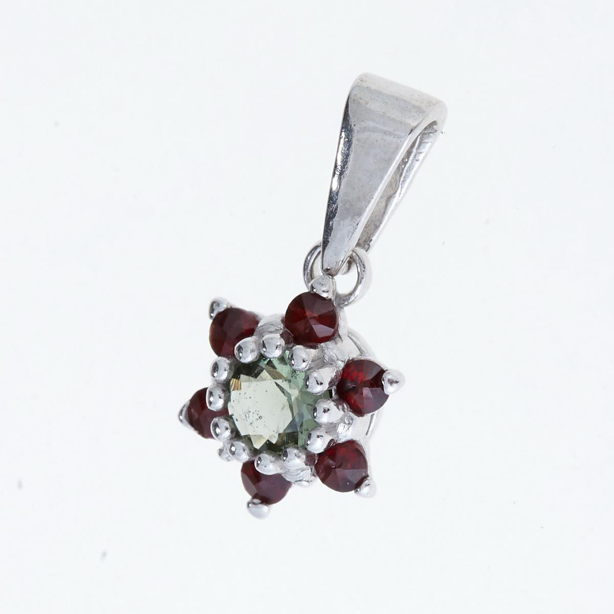 Silver pendant with moldavite and garnets 1007