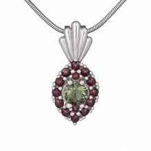Silver pendant with moldavite and garnets 1016