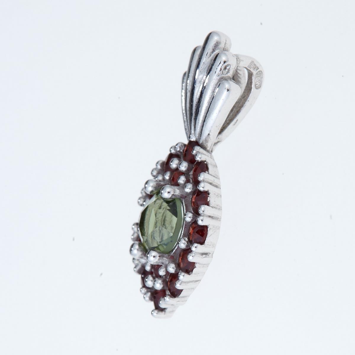 Silver pendant with moldavite and garnets 1016