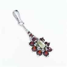 Silver pendant with moldavite and garnets 1017