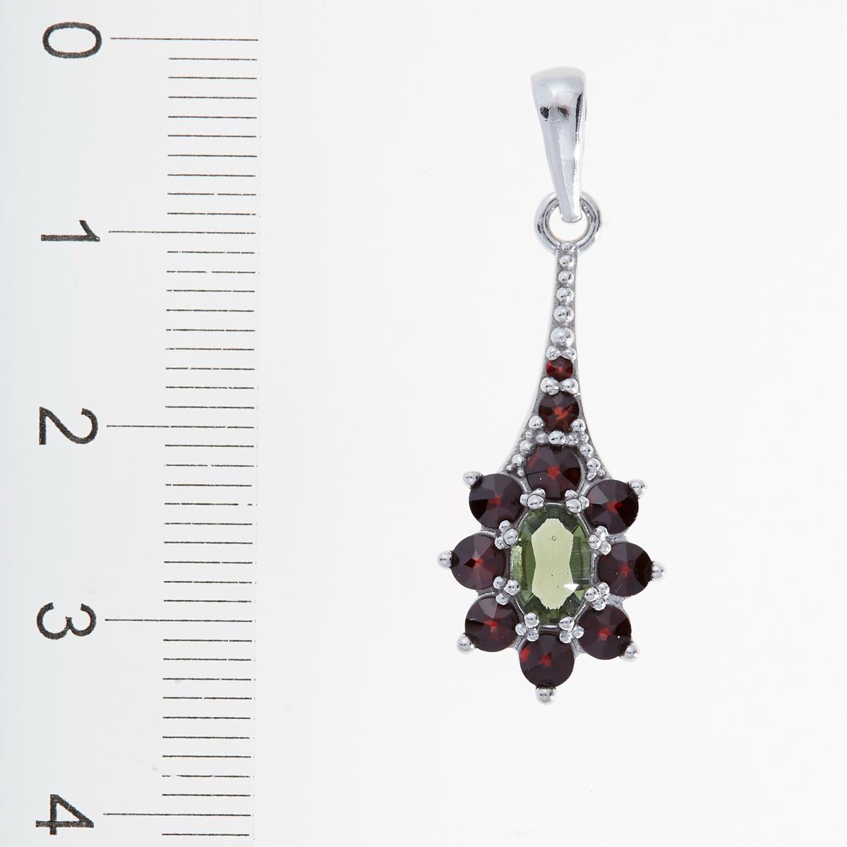 Silver pendant with moldavite and garnets 1017