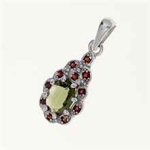Silver pendant with moldavite and garnets 1039