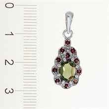 Silver pendant with moldavite and garnets 1039