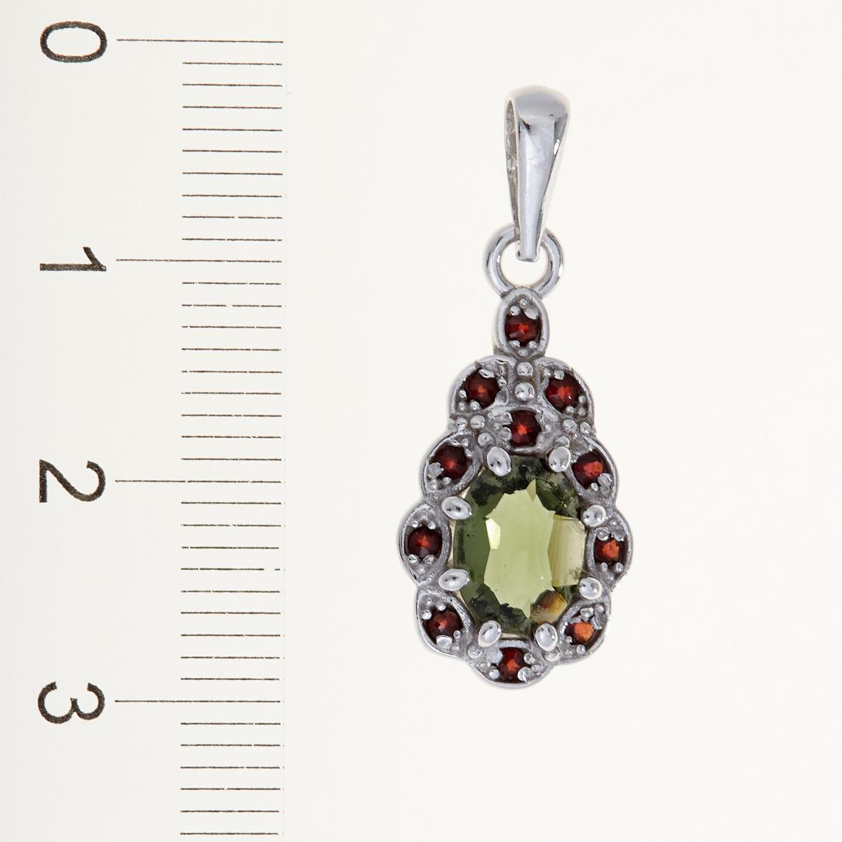 Silver pendant with moldavite and garnets 1039
