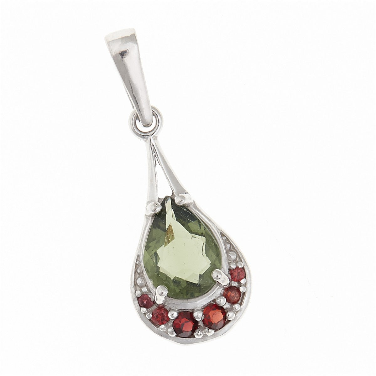 Silver pendant with moldavite and garnets1064G