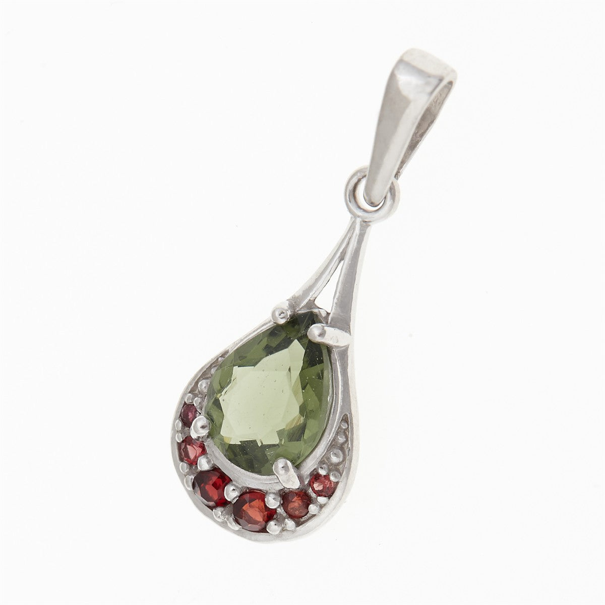 Silver pendant with moldavite and garnets1064G