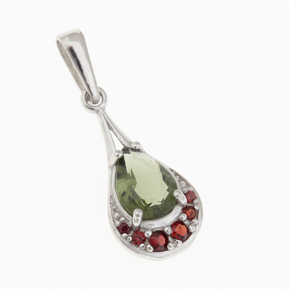 Silver pendant with moldavite and garnets1064G