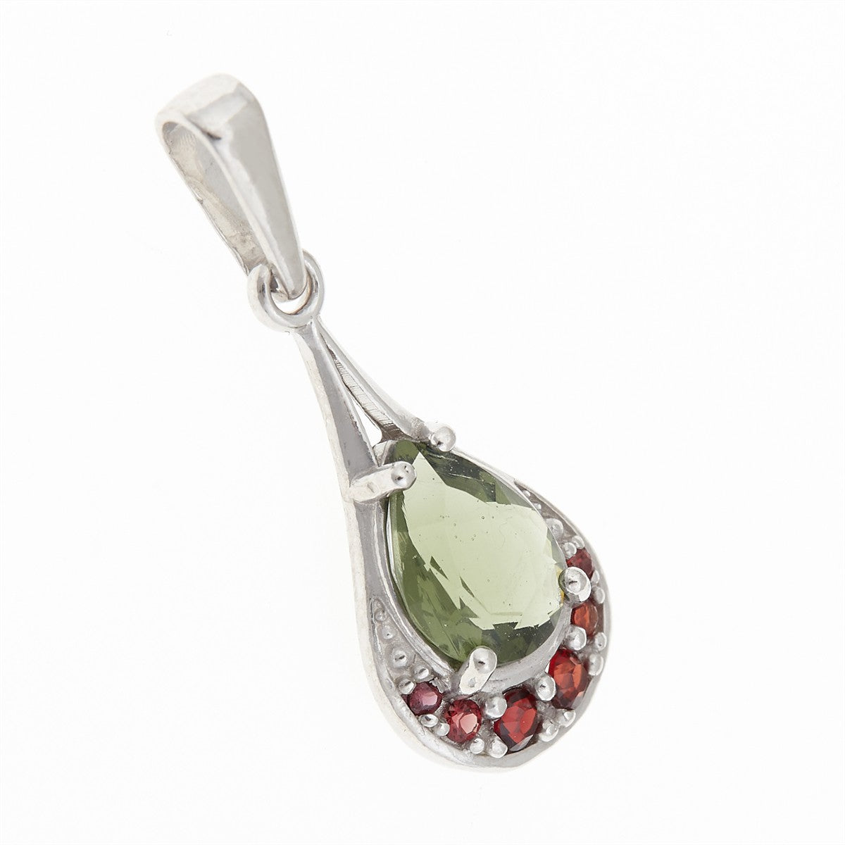 Silver pendant with moldavite and garnets1064G