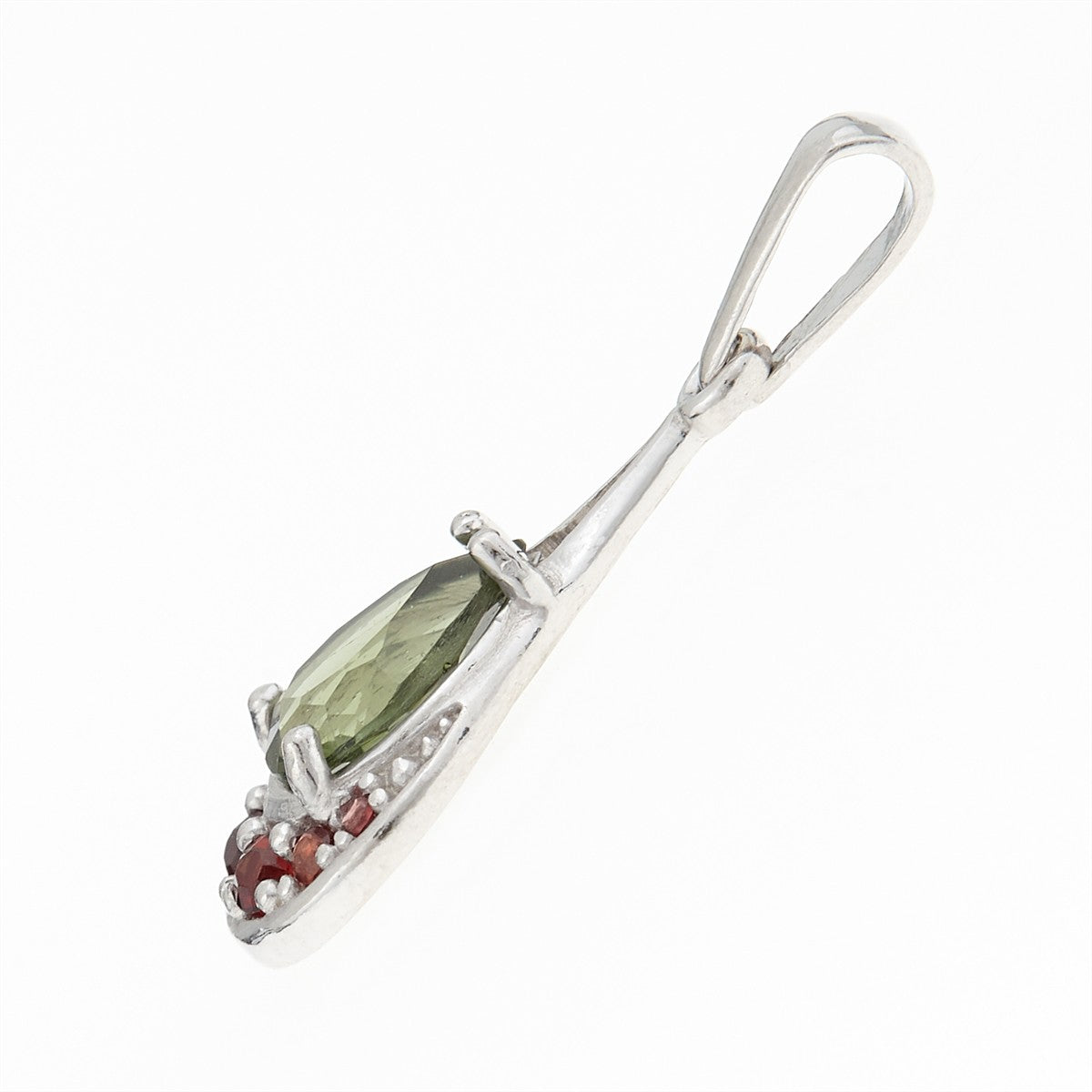 Silver pendant with moldavite and garnets1064G