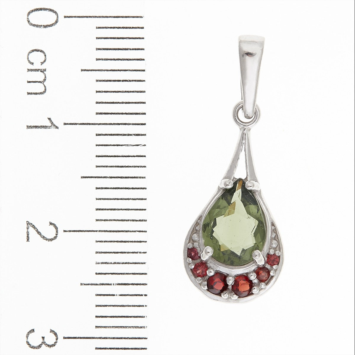 Silver pendant with moldavite and garnets1064G