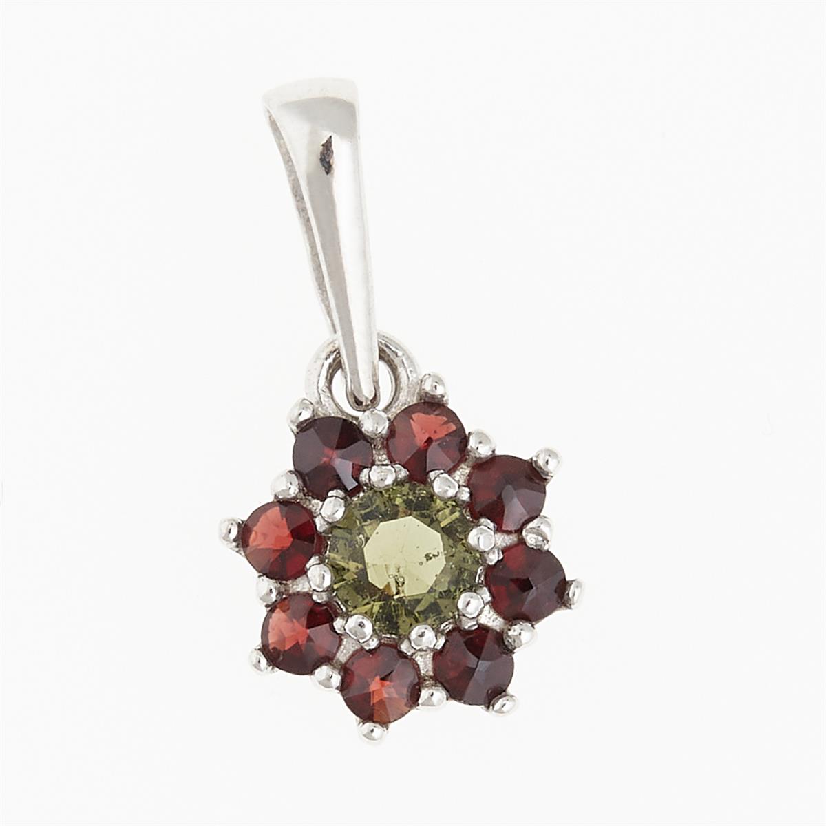 Silver pendant with moldavite and garnets 1071