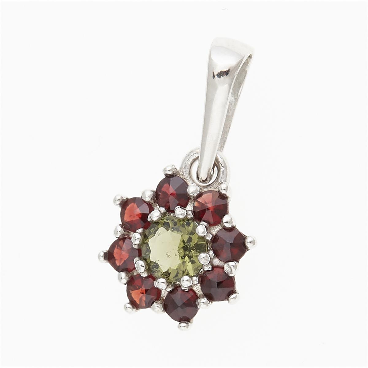 Silver pendant with moldavite and garnets 1071