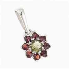 Silver pendant with moldavite and garnets 1071