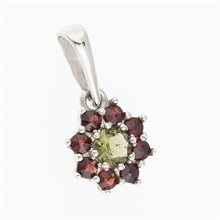 Silver pendant with moldavite and garnets 1071