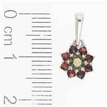 Silver pendant with moldavite and garnets 1071