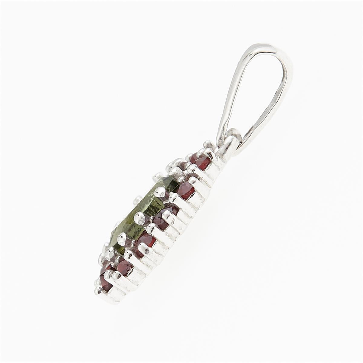 Silver pendant with moldavite and garnets 1075