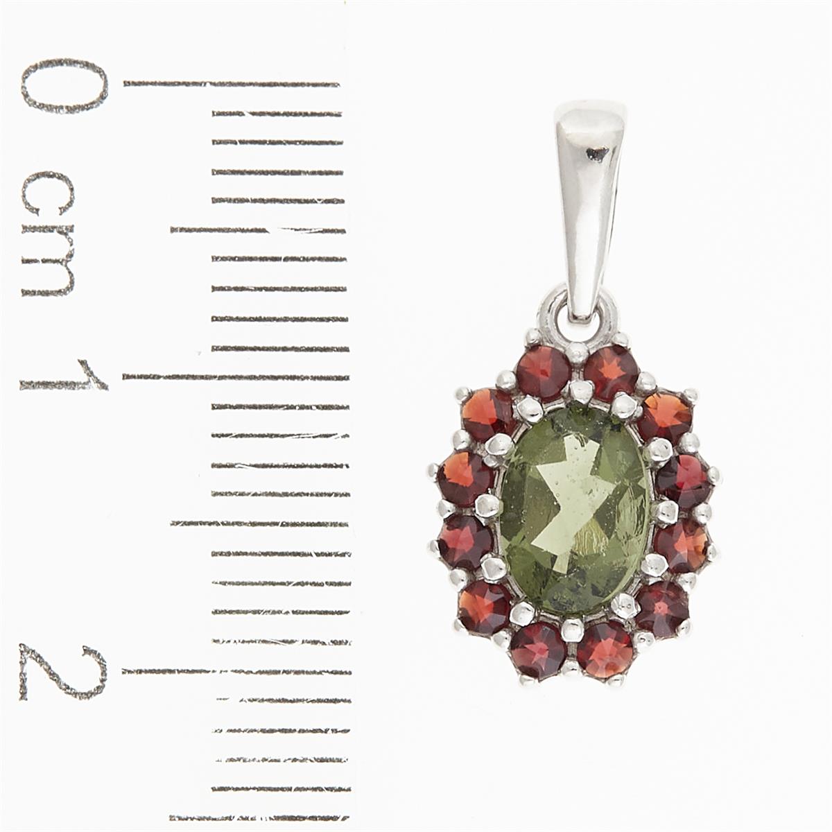 Silver pendant with moldavite and garnets 1075