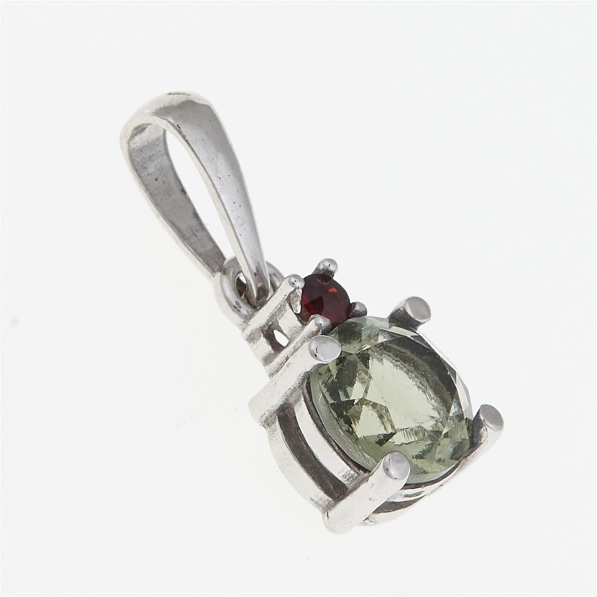 Silver pendant with moldavite and garnets 1085