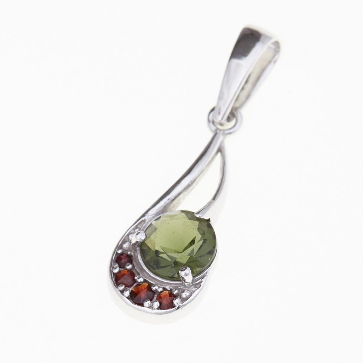 Silver pendant with moldavite and garnets 1112
