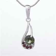 Silver pendant with moldavite and garnets 1112