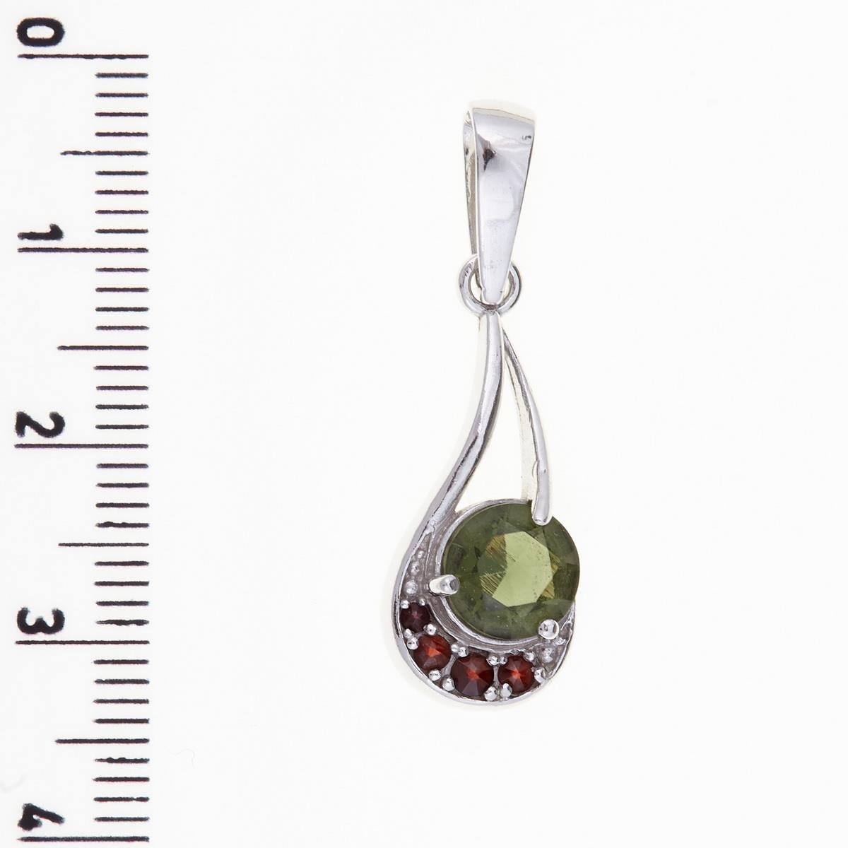 Silver pendant with moldavite and garnets 1112