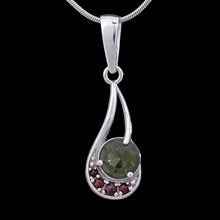 Silver pendant with moldavite and garnets 1112