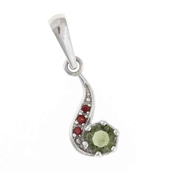 Silver pendant with moldavite and garnets 1118