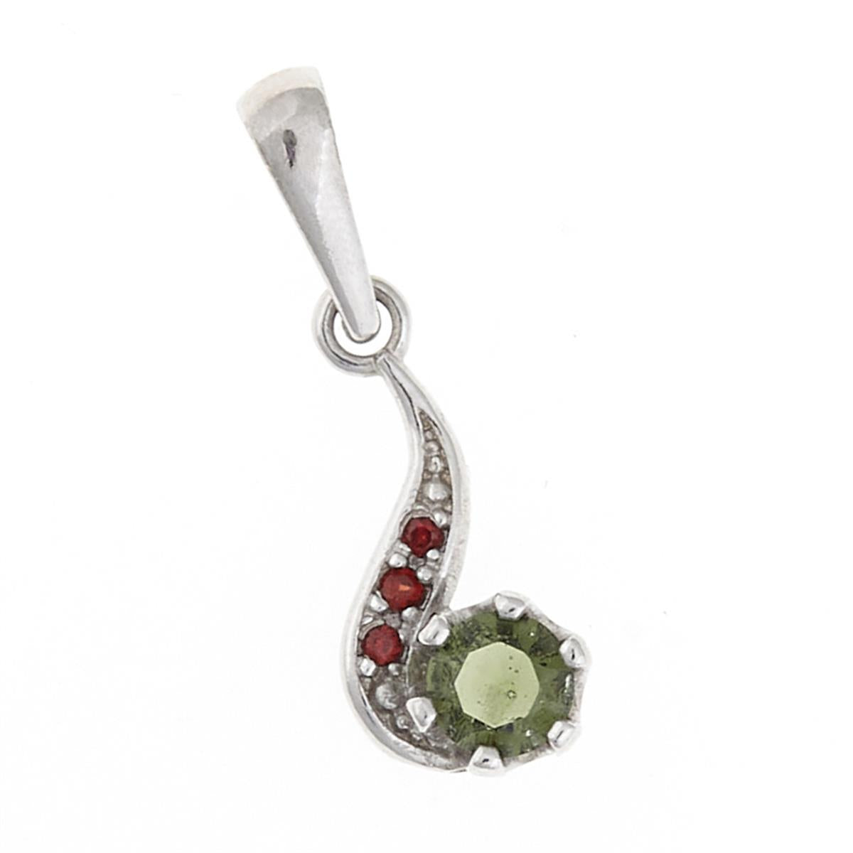 Silver pendant with moldavite and garnets 1118