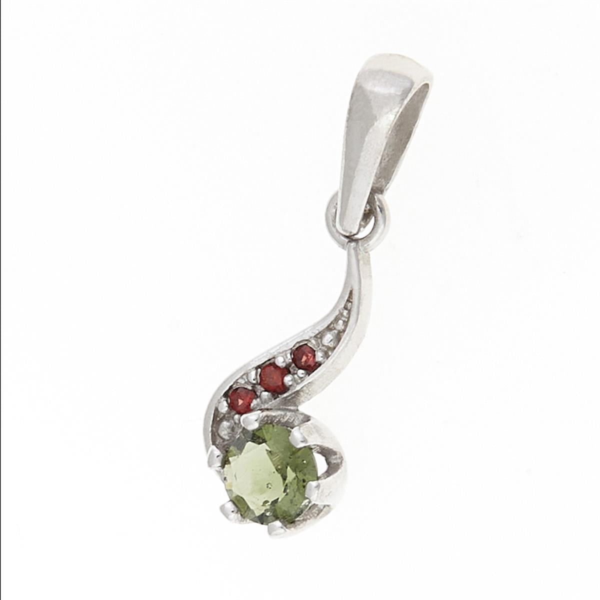 Silver pendant with moldavite and garnets 1118